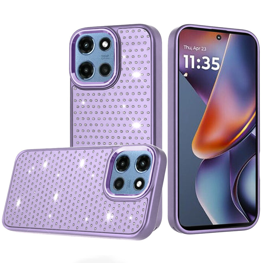 For Moto G 2025 Case Rhinestone Faux Crystals Chrome Plated + Tempered Glass