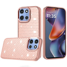 For Moto G 2025 Case Rhinestone Faux Crystals Chrome Plated + Tempered Glass