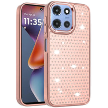 For Moto G 2025 Case Rhinestone Faux Crystals Chrome Plated + Tempered Glass