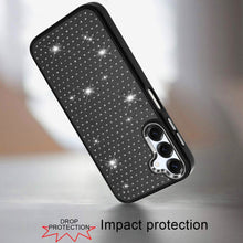 For Samsung A16 5G Case Rhinestone Faux Crystals Chrome Plated + Tempered Glass