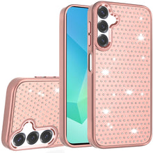 For Samsung A16 5G Case Rhinestone Faux Crystals Chrome Plated + Tempered Glass