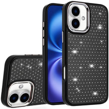 For iPhone 17 Case Bling Faux Crystals on Chrome Plated Cover + Tempered Glass