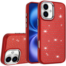 For iPhone 17 Case Bling Faux Crystals on Chrome Plated Cover + Tempered Glass