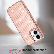 For iPhone 17 Case Bling Faux Crystals on Chrome Plated Cover + Tempered Glass