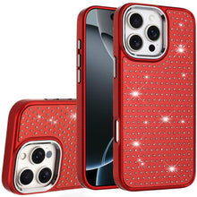 For iPhone 16 PRO MAX Case Rhinestone Faux Crystal Chrome Plated +Tempered Glass