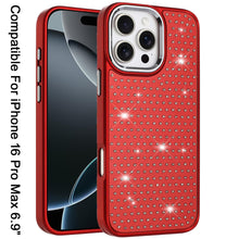 For iPhone 16 PRO MAX Case Rhinestone Faux Crystal Chrome Plated +Tempered Glass