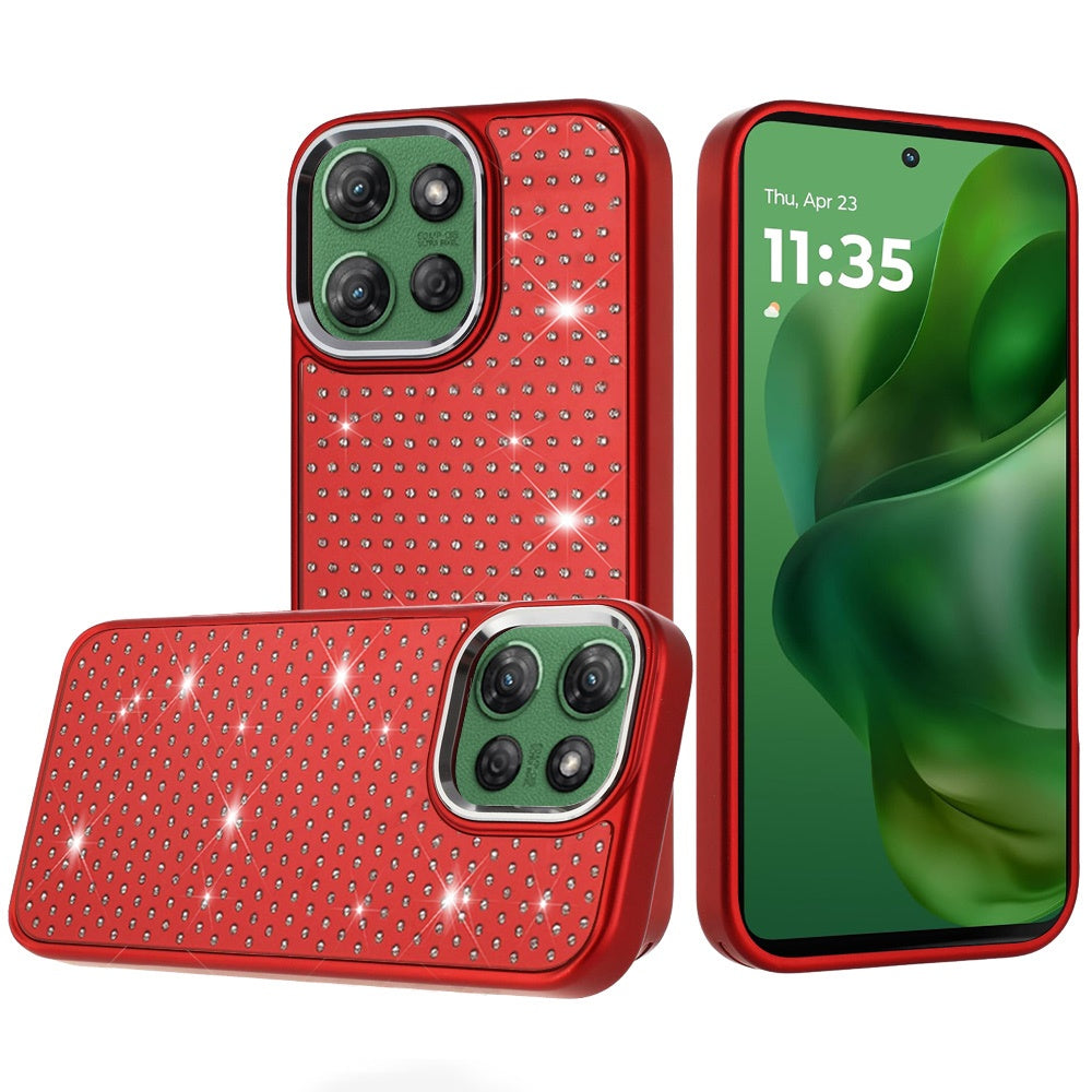 For Moto G Power 2025 Case Rhinestone Crystals Chrome Plated + Tempered Glass