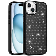 For iPhone 15 Case Rhinestone Faux Mini Crystals Chrome Edge + 2 Tempered Glass