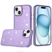For iPhone 15 Case Rhinestone Faux Mini Crystals Chrome Edge + 2 Tempered Glass