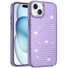 For iPhone 15 Case Rhinestone Faux Mini Crystals Chrome Edge + 2 Tempered Glass