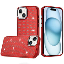 For iPhone 15 Case Rhinestone Faux Mini Crystals Chrome Edge + 2 Tempered Glass