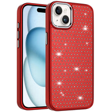 For iPhone 15 Case Rhinestone Faux Mini Crystals Chrome Edge + 2 Tempered Glass