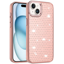For iPhone 15 Case Rhinestone Faux Mini Crystals Chrome Edge + 2 Tempered Glass