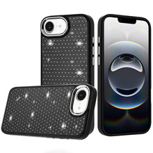 For iPhone 16e Case Rhinestone Faux Crystals Chrome Plated + Tempered Glass