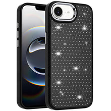 For iPhone 16e Case Rhinestone Faux Crystals Chrome Plated + Tempered Glass