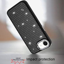 For iPhone 16e Case Rhinestone Faux Crystals Chrome Plated + Tempered Glass