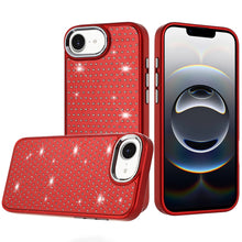 For iPhone 16e Case Rhinestone Faux Crystals Chrome Plated + Tempered Glass