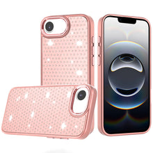 For iPhone 16e Case Rhinestone Faux Crystals Chrome Plated + Tempered Glass