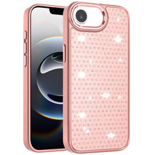 For iPhone 16e Case Rhinestone Faux Crystals Chrome Plated + Tempered Glass