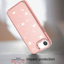 For iPhone 16e Case Rhinestone Faux Crystals Chrome Plated + Tempered Glass