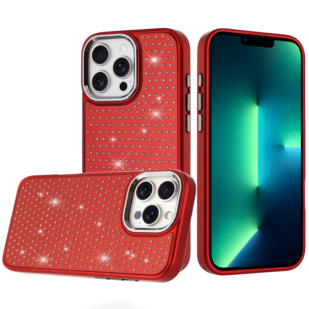 For iPhone 13 Pro Max Case Rhinestone Faux Mini Crystals Chrome Plated Cover