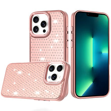 For iPhone 13 Pro Max Case Rhinestone Faux Mini Crystals Chrome Plated Cover