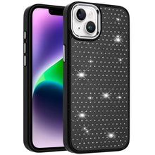 For iPhone 13/14 Case Rhinestone Faux Crystals Chrome Plated + Tempered Glass