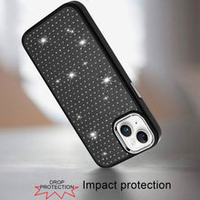 For iPhone 13/14 Case Rhinestone Faux Crystals Chrome Plated + Tempered Glass