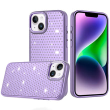 For iPhone 13/14 Case Rhinestone Faux Crystals Chrome Plated + Tempered Glass