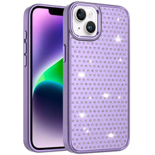 For iPhone 13/14 Case Rhinestone Faux Crystals Chrome Plated + Tempered Glass