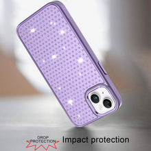 For iPhone 13/14 Case Rhinestone Faux Crystals Chrome Plated + Tempered Glass