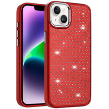For iPhone 13/14 Case Rhinestone Faux Crystals Chrome Plated + Tempered Glass