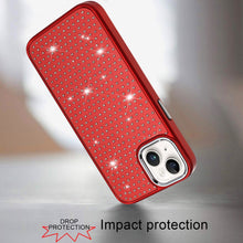 For iPhone 13/14 Case Rhinestone Faux Crystals Chrome Plated + Tempered Glass