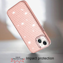 For iPhone 13/14 Case Rhinestone Faux Crystals Chrome Plated + Tempered Glass