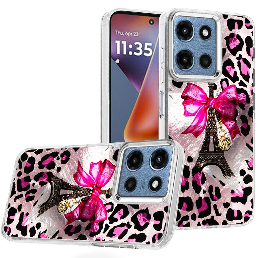 For Moto G 2025 Case Cute In Mold Design w/ Metallic Buttons + Tempered Glass