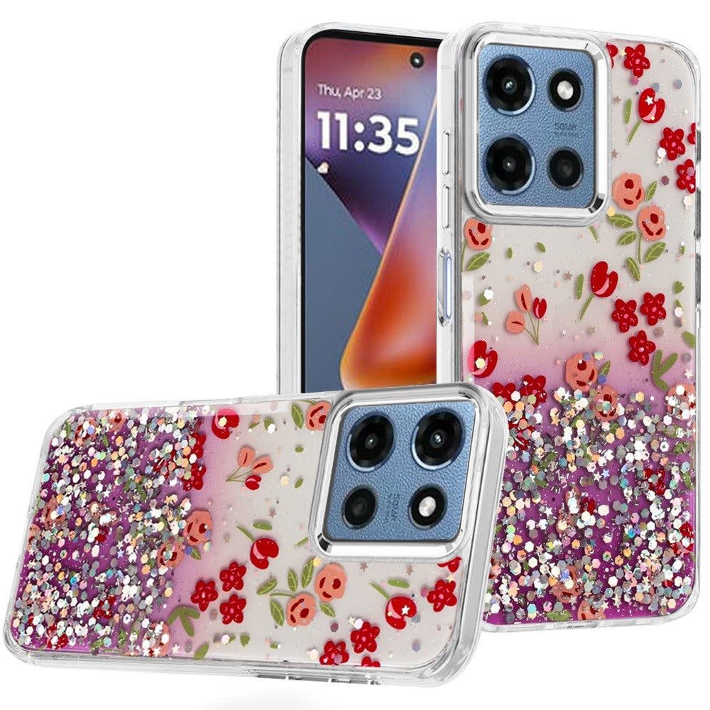 For Moto G 2025 Case Cute In Mold Design w/ Metallic Buttons + Tempered Glass