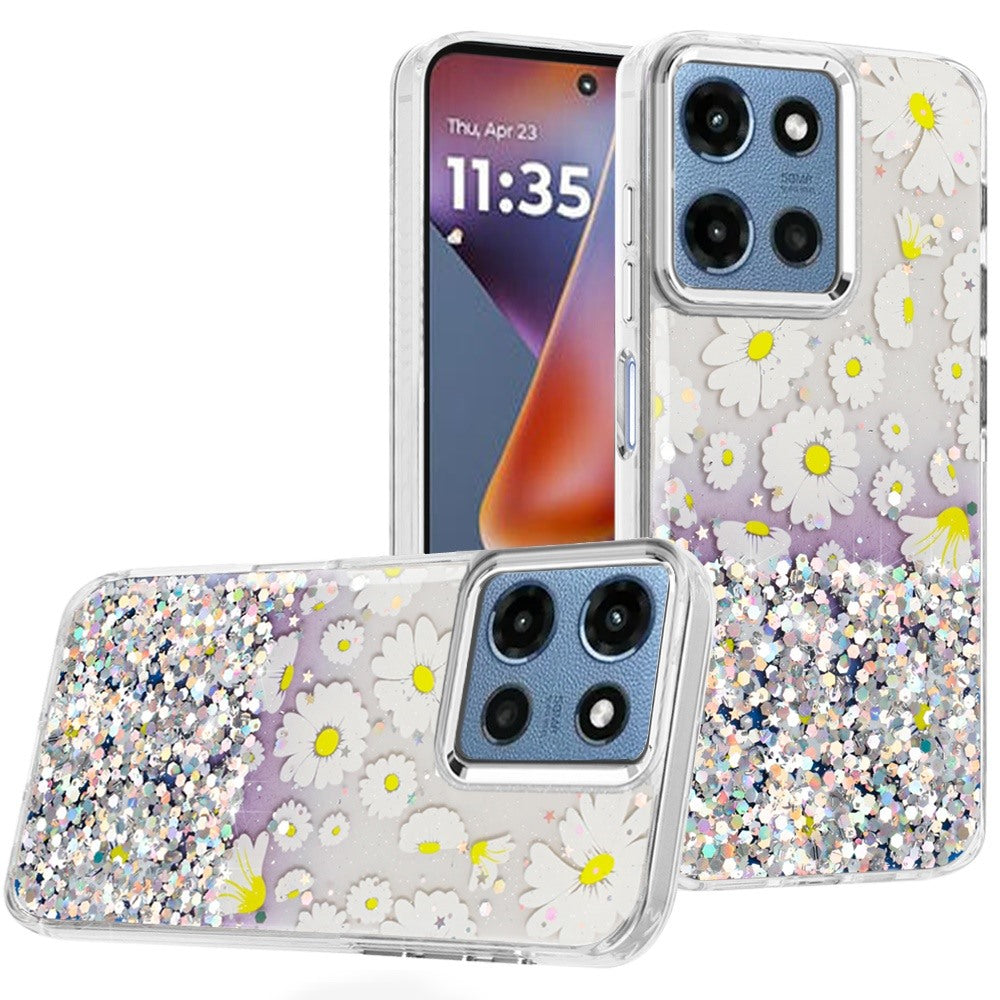 For Moto G 2025 Case Cute In Mold Design w/ Metallic Buttons + Tempered Glass