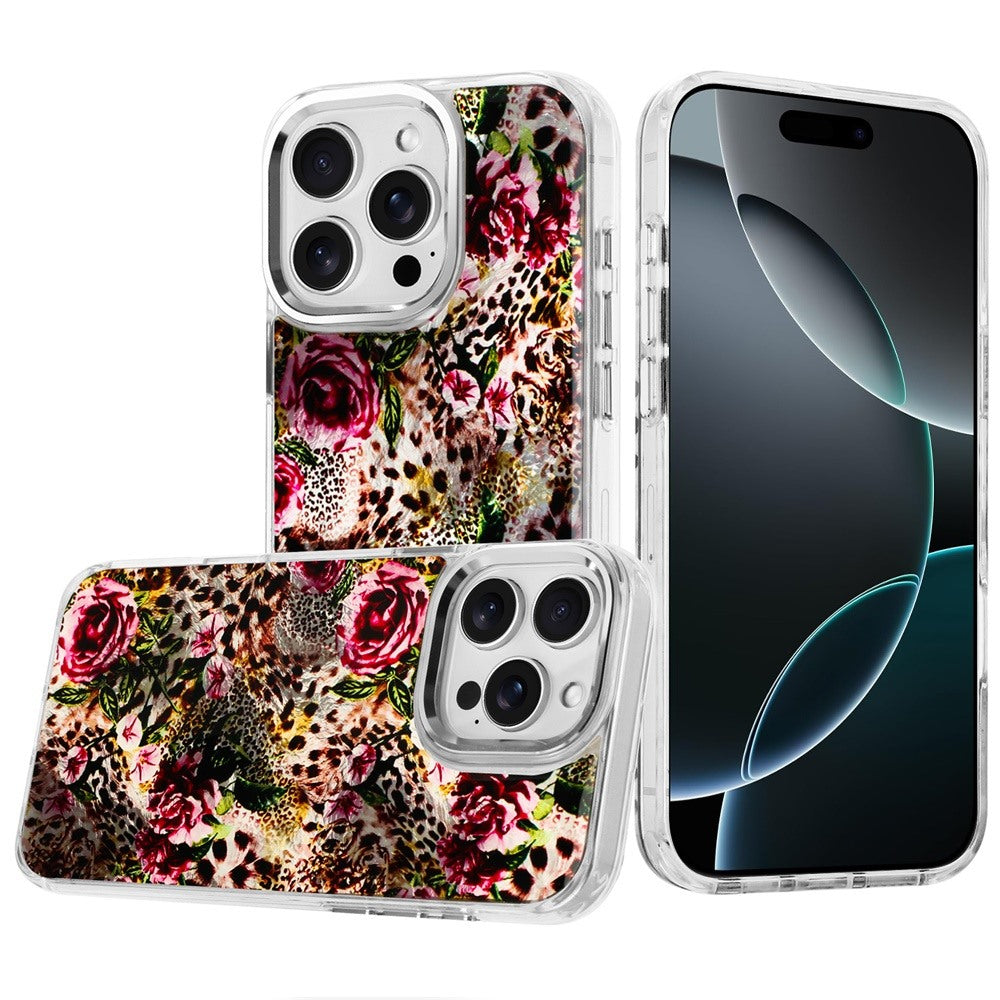 For iPhone 16 PRO MAX Case Cute In Mold Design Metallic Buttons + Tempered Glass