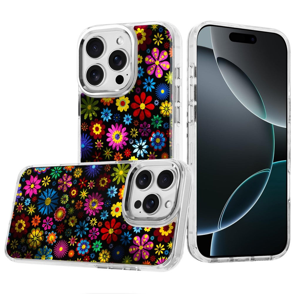 For iPhone 16 PRO MAX Case Cute In Mold Design Metallic Buttons + Tempered Glass