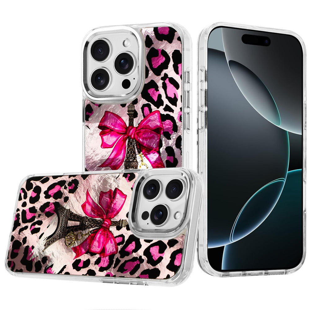For iPhone 16 PRO MAX Case Cute In Mold Design Metallic Buttons + Tempered Glass