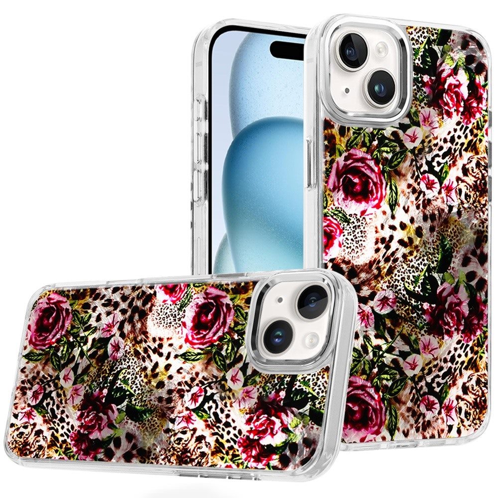 For iPhone 15 Case Cute In Mold Design w/ Metallic Buttons + 2 Tempered Glass