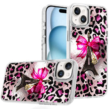 For iPhone 15 Case Cute In Mold Design w/ Metallic Buttons + 2 Tempered Glass