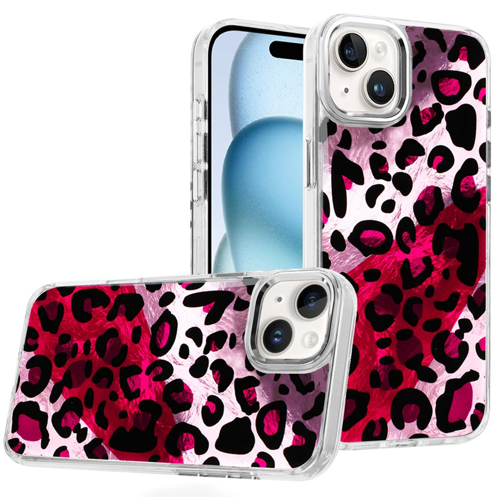 For iPhone 15 Case Cute In Mold Design w/ Metallic Buttons + 2 Tempered Glass