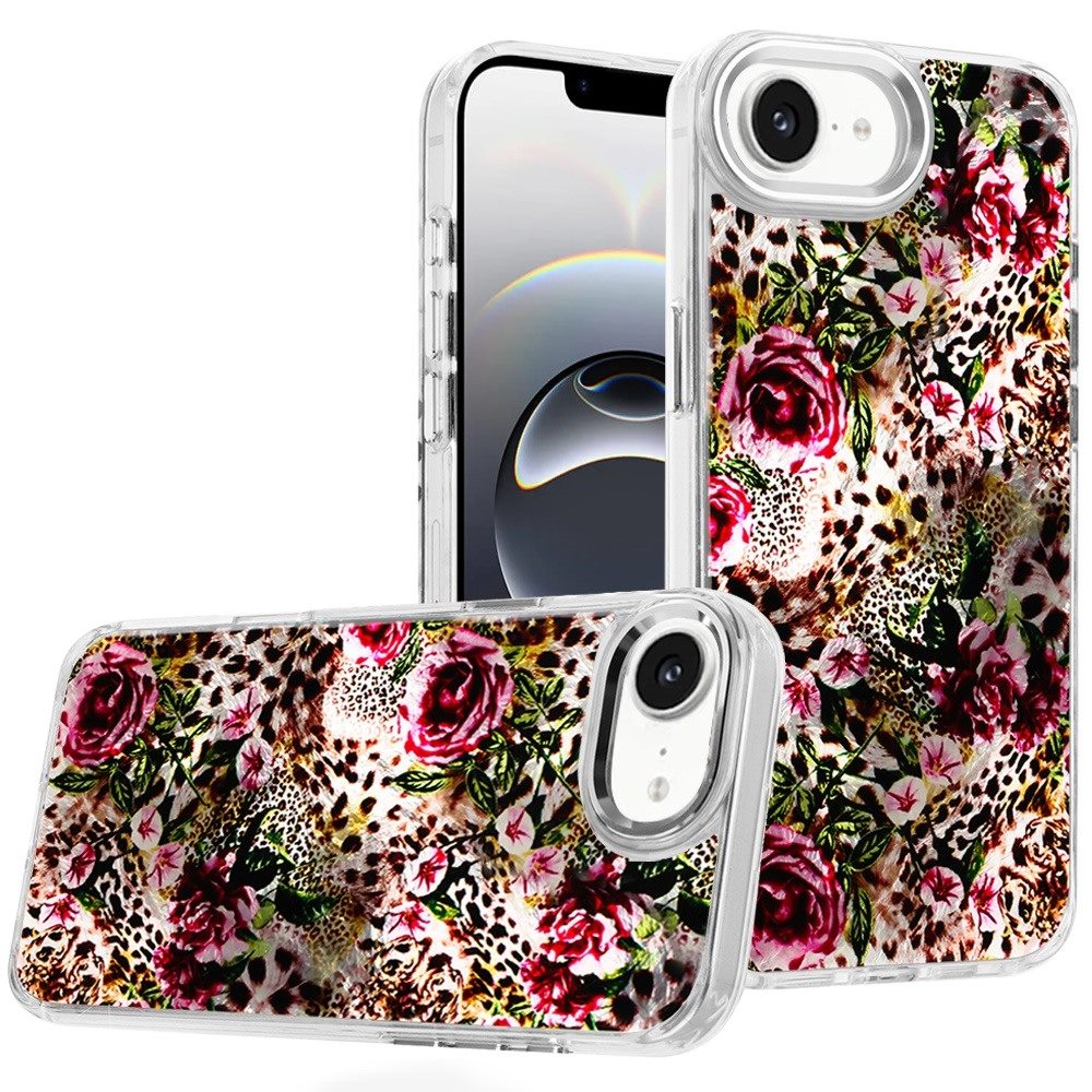 For iPhone 16e Case Cute In Mold Design with Metallic Buttons + Tempered Glass