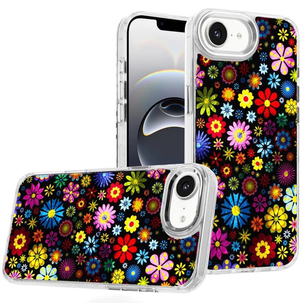 For iPhone 16e Case Cute In Mold Design with Metallic Buttons + Tempered Glass