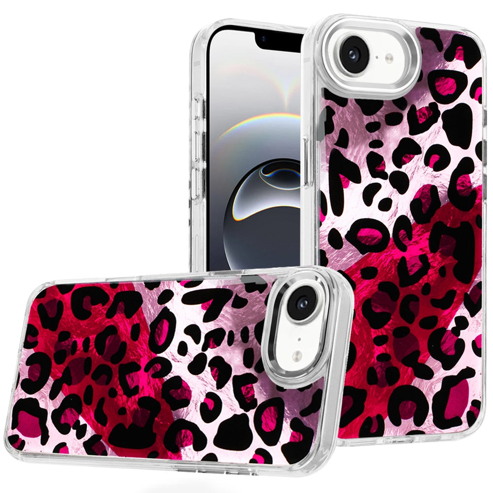 For iPhone 16e Case Cute In Mold Design with Metallic Buttons + Tempered Glass