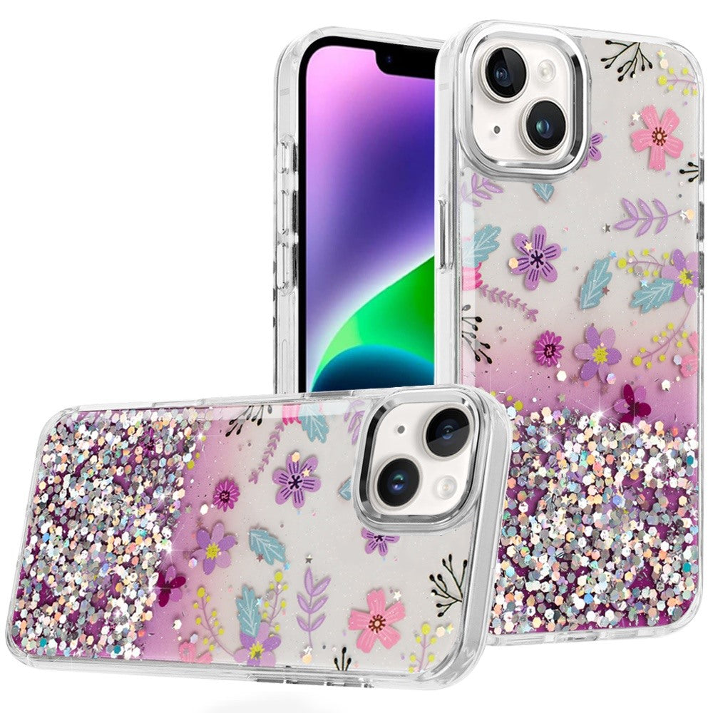 For iPhone 13/14 Case Cute In Mold Design w/ Metallic Buttons + Tempered Glass
