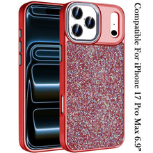 For iPhone 17 Pro Max Case Full Crystal Bling Metallic Buttons + Tempered Glass