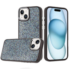 For iPhone 15 Case Full Shimmer Crystal Bling Metallic Buttons +2 Tempered Glass