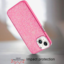 For iPhone 15 Case Full Shimmer Crystal Bling Metallic Buttons +2 Tempered Glass